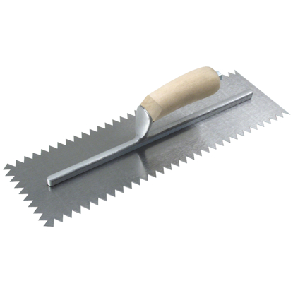 Picture of 12" x 5" 1/2" x 1/2" V Notch Scratcher Trowel with Wood Handle