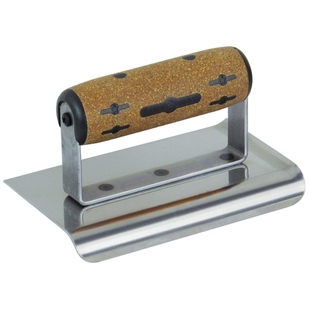 Picture of 6" x 4" 3/8"R Elite Series™ Stainless Steel Single Curved End Cement Edger with Cork Handle
