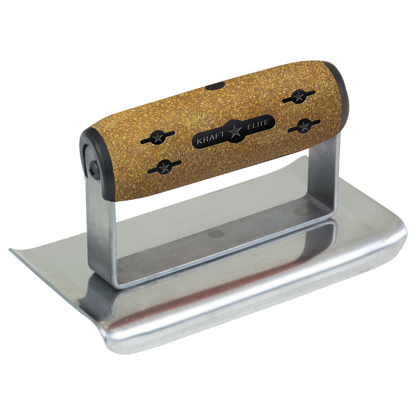 Picture of 6" x 4" 3/8"R Elite Series™ Stainless Steel Curved Ends Cement Edger with Cork Handle
