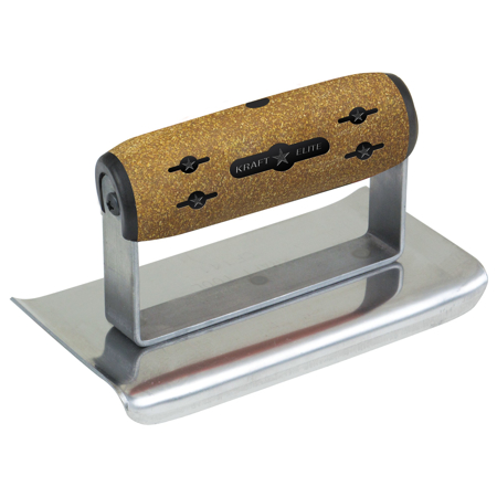 Picture of 6" x 4" 1/2"R Elite Series™ Stainless Steel Curved Ends Cement Edger with Cork Handle