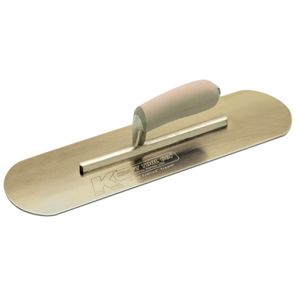Picture of 12" x 3-1/2" Golden Stainless Steel Pool Trowel with a Camel Back Wood Handle on a Short Shank