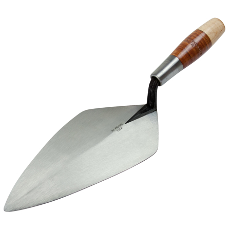Picture of W. Rose™ 12” Wide London Brick Trowel with Low Lift Shank on a Leather Handle