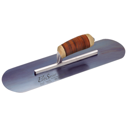 Picture of Elite Series Five Star™ 14" x 4" Blue Steel Pool Trowel with Leather Handle on a Short Shank